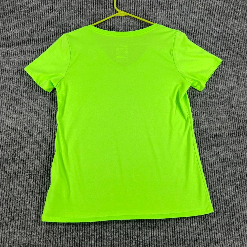 Nike Dri Fit Shirt Womens Large Green Short sleeve V Neck Workout Active Gym